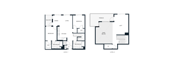 A floor plan of a two-story house with labeled rooms.