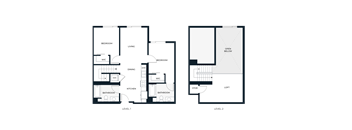 A floor plan of a two-story house with labeled rooms.