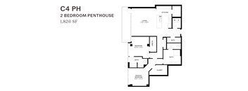 A floor plan of a 2 bedroom penthouse at 1,826 SF.