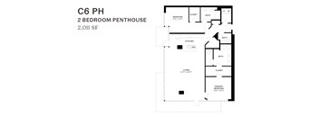 A black and white image of a 2 bedroom penthouse floor plan.