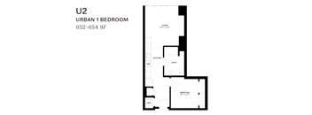 A black and white image of a U2 Urban 1 Bedroom apartment.