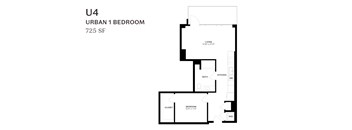 A black and white image of a U4 Urban 1 Bedroom apartment.