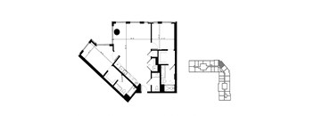 a floor plan of a house with a bedroom and a patio