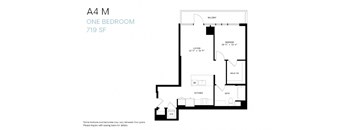 A floor plan of a one bedroom apartment.