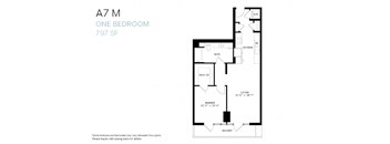 A floor plan of a one bedroom apartment.
