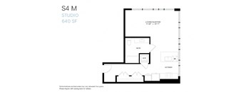 A floor plan for a studio apartment sized 640 square feet.