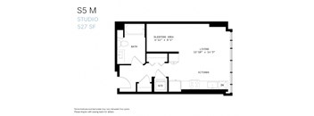 A floor plan of an S5 M Studio apartment with 527 square feet.