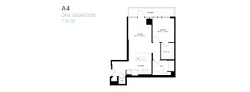 A floor plan of a one bedroom apartment.