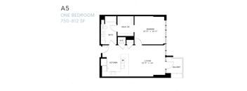 A floor plan of a one bedroom apartment.