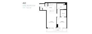 A floor plan of a one bedroom apartment.