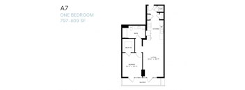 A floor plan of a one bedroom apartment.