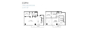A floor plan for a two bedroom apartment sized 2,417 square feet.