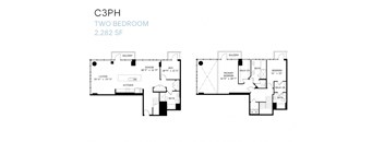A floor plan for a two bedroom apartment sized 2,282 square feet.