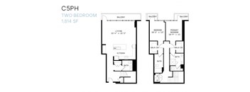 A floor plan of a two bedroom apartment.
