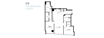 A black and white image of a floor plan for a two bedroom apartment.