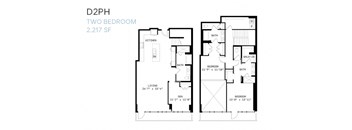 A floor plan for a two bedroom apartment sized 2,217 square feet.