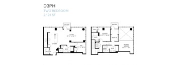A floor plan for a two bedroom apartment at 2,191 SF.