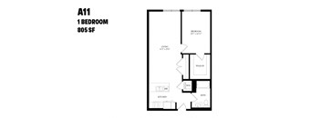 A11 is a 1 bedroom apartment with 805 square feet.