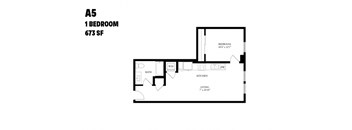 A floor plan of a one bedroom apartment.