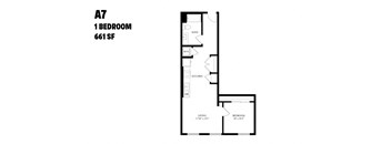 A 1 bedroom apartment with living room and kitchen.