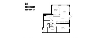 A floor plan of a 2 bedroom apartment.