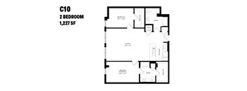 A floor plan of a C10 2 bedroom apartment with 1,227 square feet.