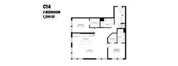 A floor plan of a 2 bedroom apartment.