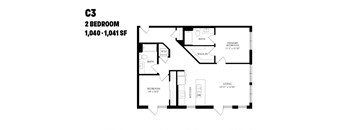 A floor plan of a 2 bedroom apartment.