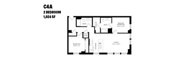 A floor plan of a 2 bedroom apartment sized at 1,024 square feet.