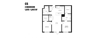 A black and white image of a floor plan for a C5 apartment with two bedrooms.