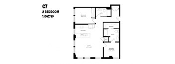 A floor plan of a 2 bedroom apartment sized 1,062 square feet.