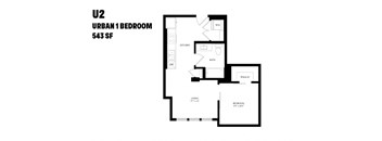 A floor plan of a U2 Urban 1 Bedroom apartment.