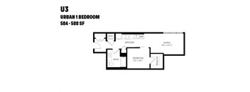 A floor plan of a U3 Urban 1 Bedroom apartment.