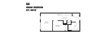 A floor plan of a U4 Urban 1 Bedroom apartment.
