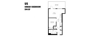 A floor plan of a U5 Urban 1 Bedroom apartment sized at 594 square feet.