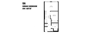 A black and white image of a U6 Urban 1 Bedroom apartment.