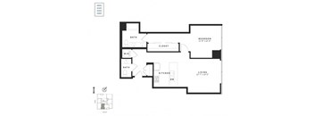 A black and white image of a floor plan for an apartment.
