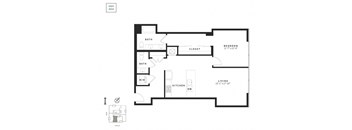 A black and white image of a floor plan for an apartment.
