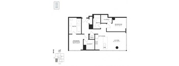 A black and white image of a floor plan for an apartment.