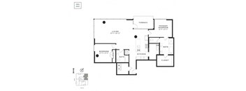 A black and white image of a floor plan for an apartment.
