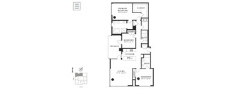 A black and white image of a floor plan for an apartment.