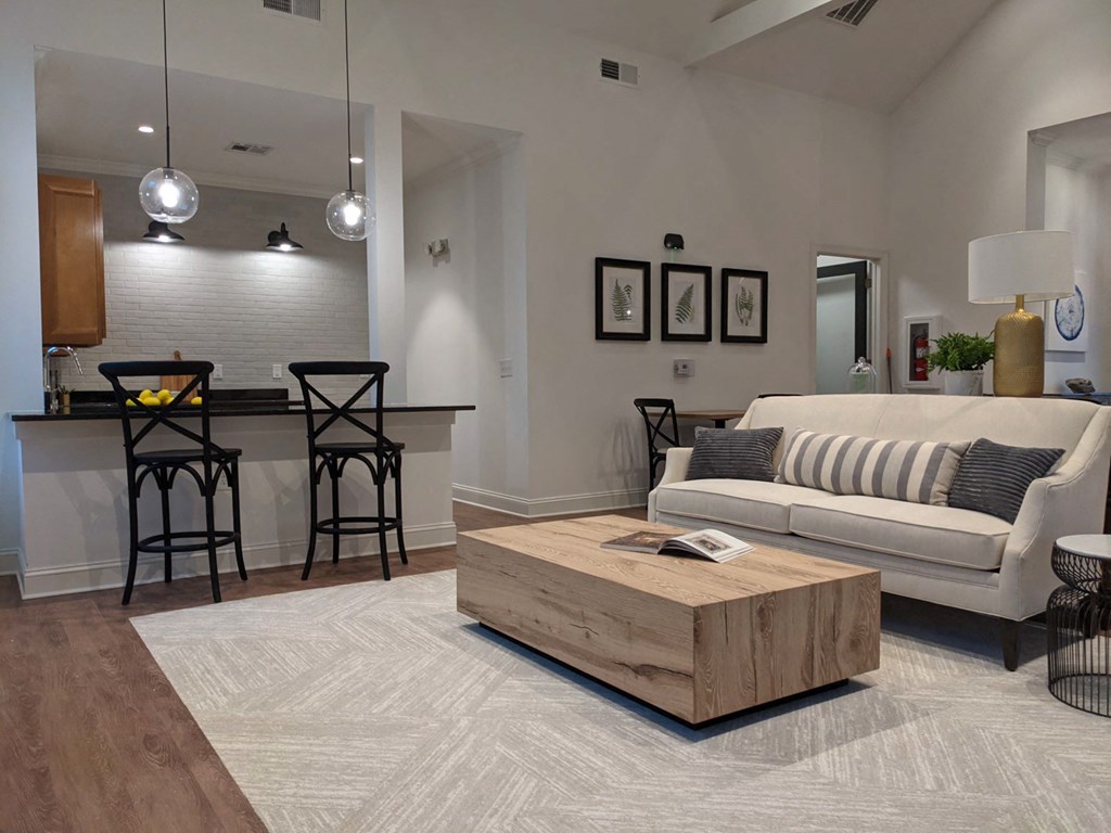 a living room with a couch and a coffee table