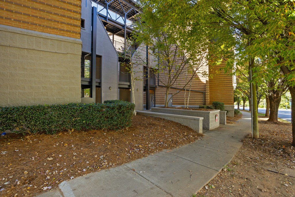 Flatiron West Trade Apartments exterior sidewalk