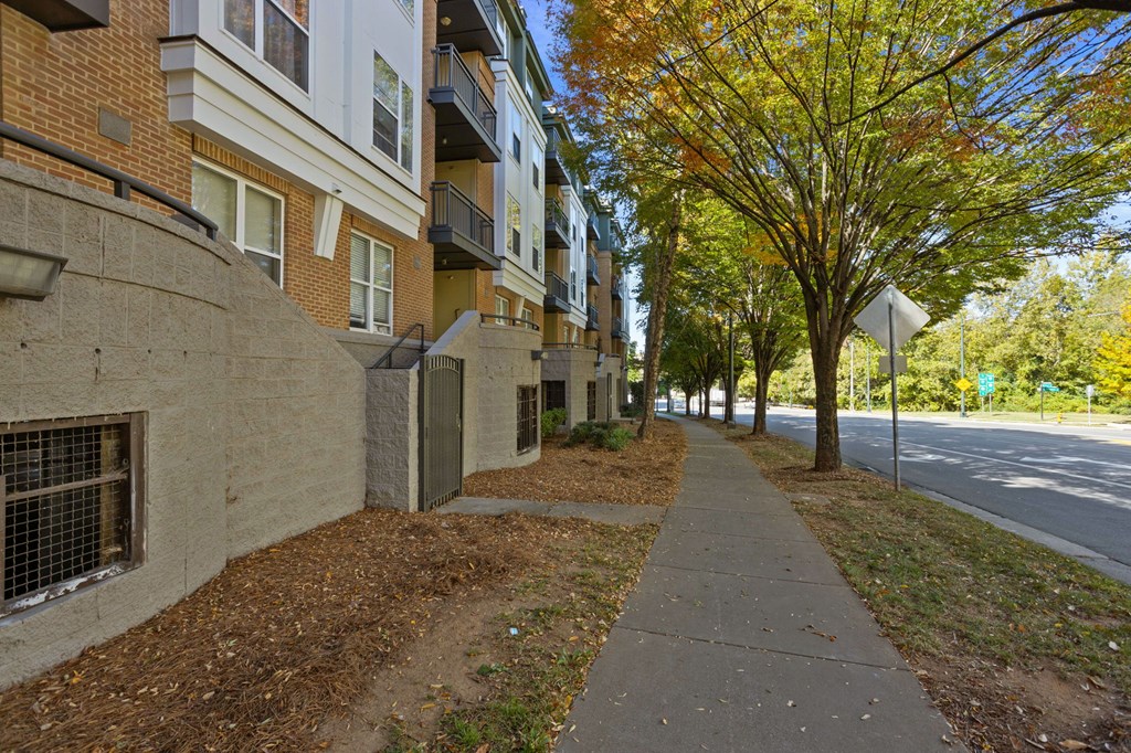 Flatiron West Trade Apartments exterior sidewalk