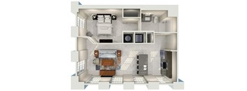 a floor plan of a house with a bedroom and a living room