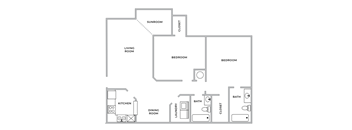 a floor plan of a house with a bedroom and a living room