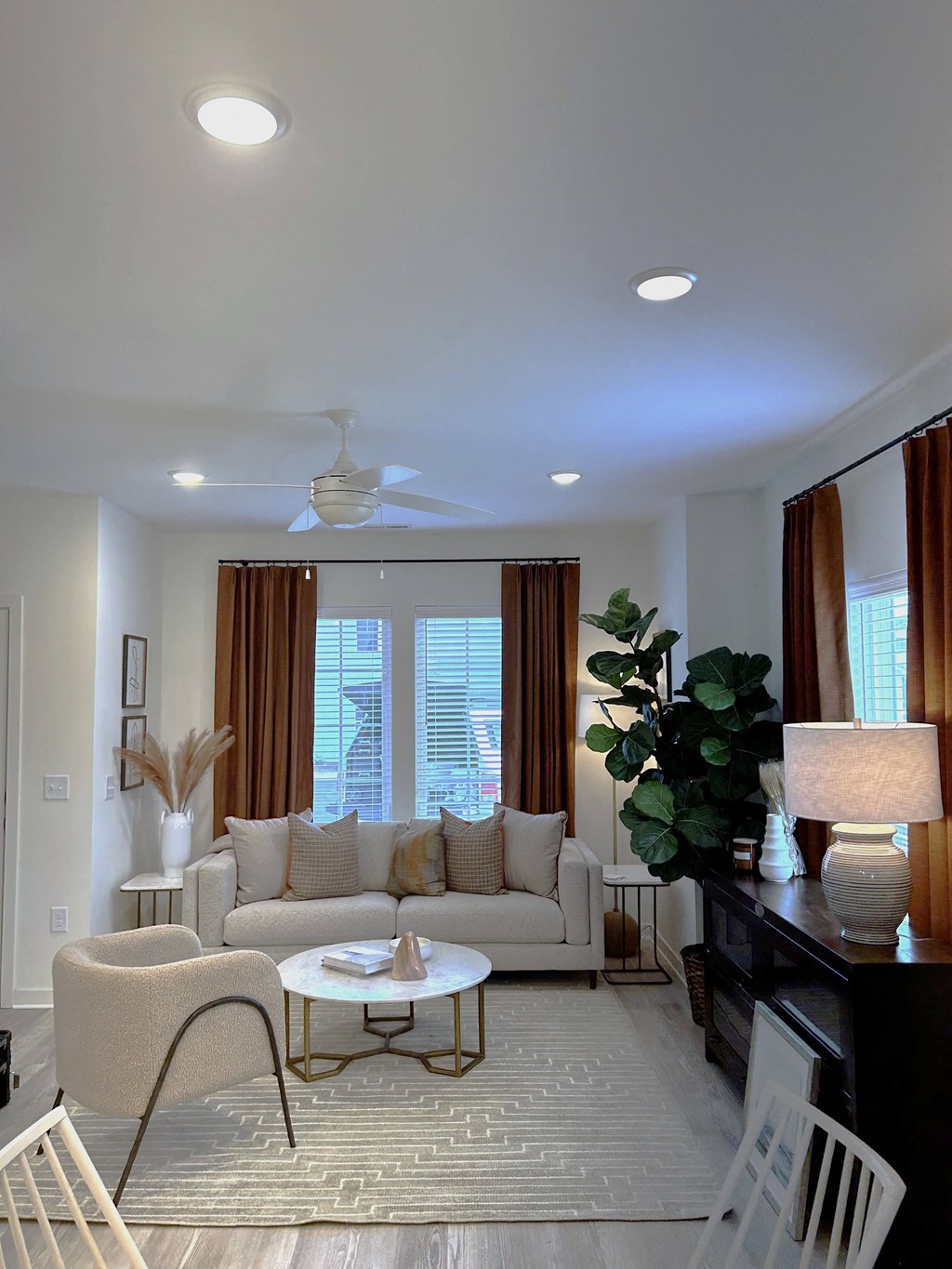 a living room with a couch and a table