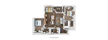 A floor plan of a house with a living room, kitchen, dining room, and bedrooms.