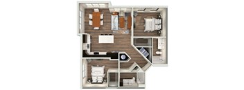 a 3 bedroom floor plan with a bathroom and a living room