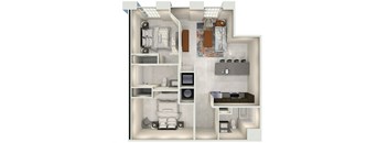 a floor plan of a studio apartment with a bedroom and a living room